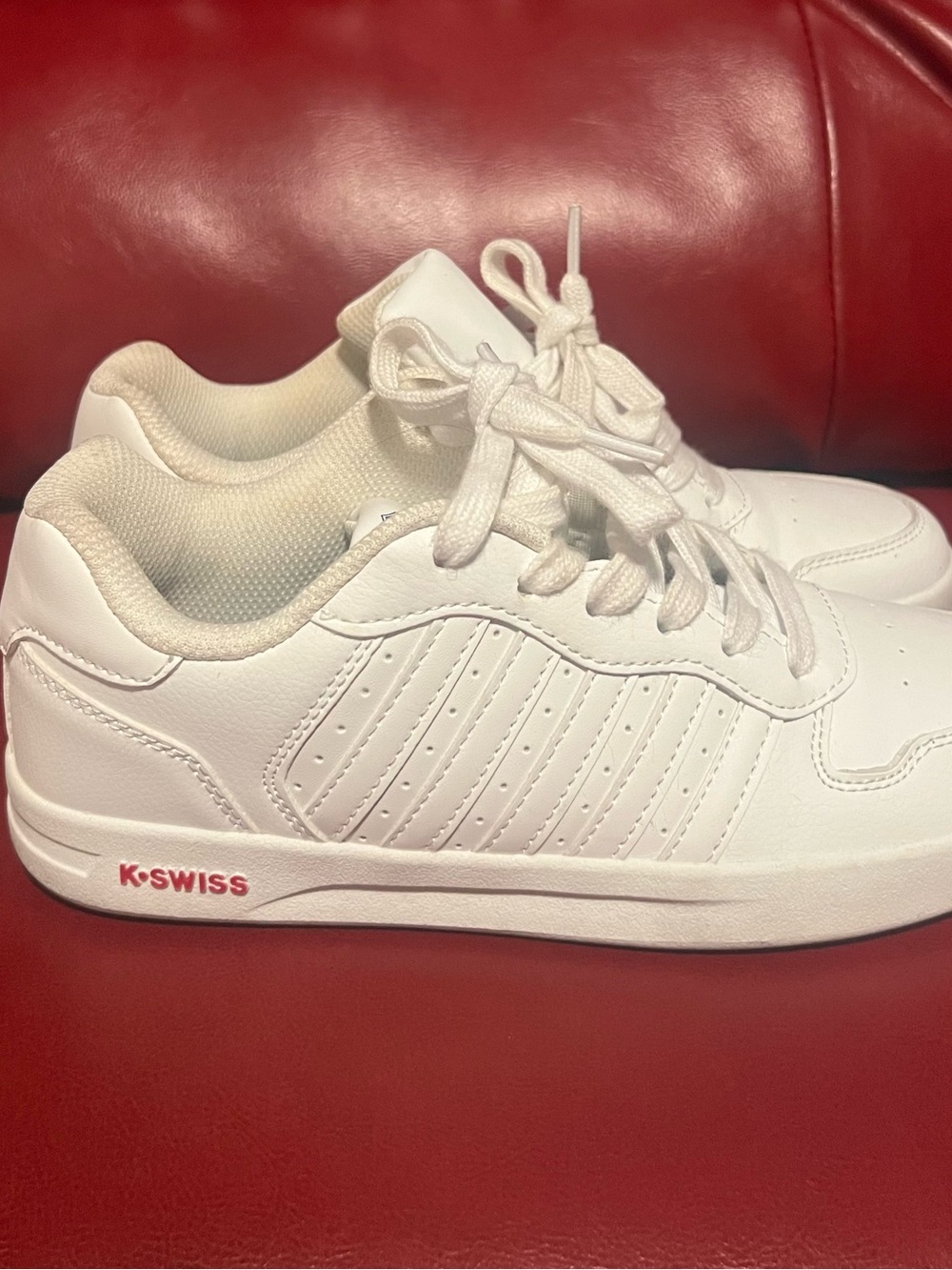 K-Swiss White Sneakers with Red Logo Accent